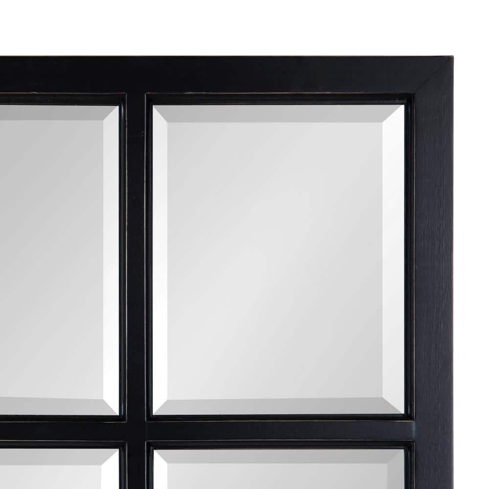 Rustic Black Wood 8-Panel Windowpane Wall Mirror, 22x46