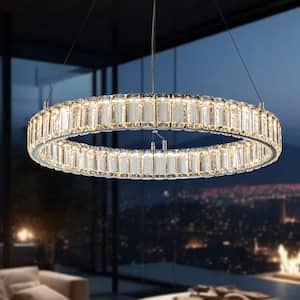 Ccrystal 23.6 in.Dia Contemporary Integrated LED Chandelier Chrome Ring Crystal Chandelier for Hotel and Home Decor