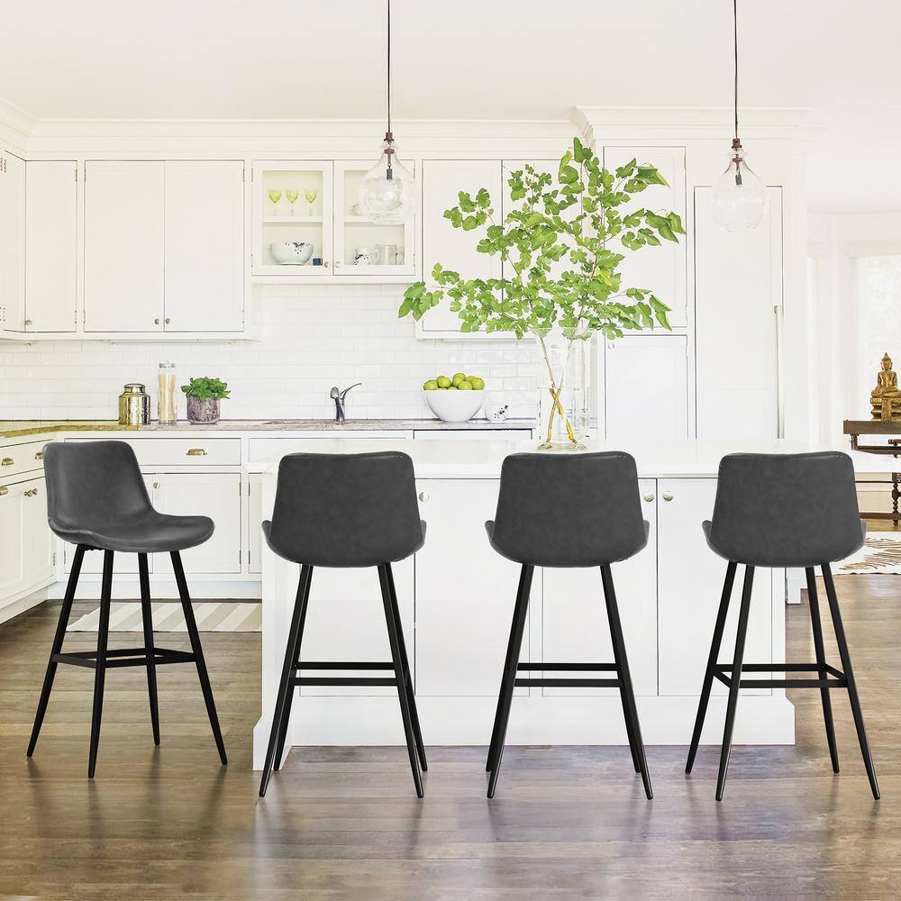 Abraham 30 in. Dark Gray Metal Counter Height Bar Stool Faux Leather Bucket Bar stool with Back Counter Stool (Set of 4)
