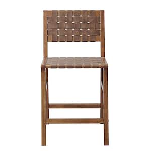 Oslo 24 in. Brown Wood Counter Stool with Faux Leather Woven
