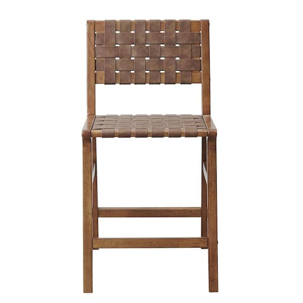 INK+IVY Oslo 24 in. Brown Wood Counter Stool with Faux Leather Woven ...