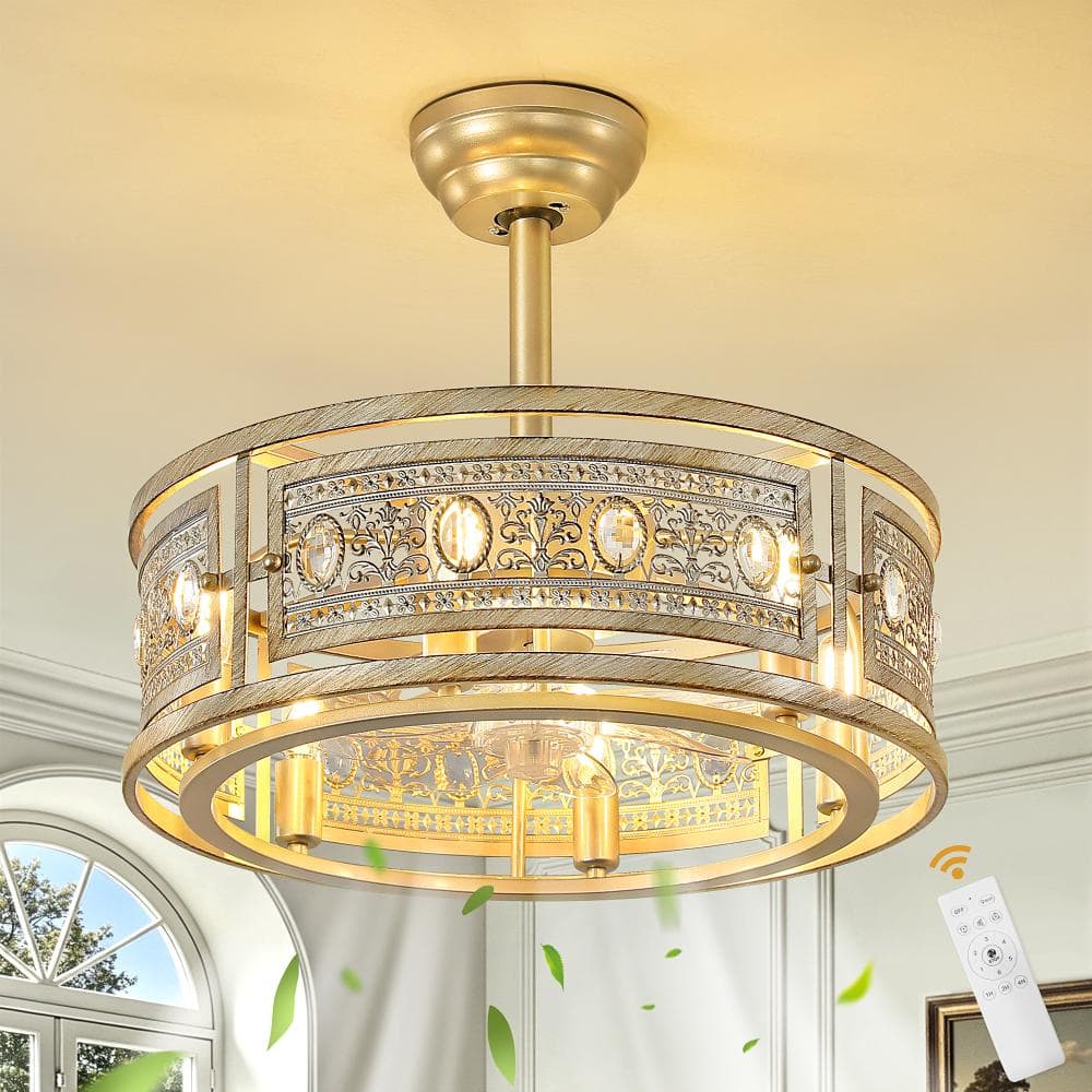 19 inch Indoor Gold Vintage Carved Crystal Ceiling Fan with Light and Remote Control 6-Speed Reversible Motor price history on PriceWatchPro