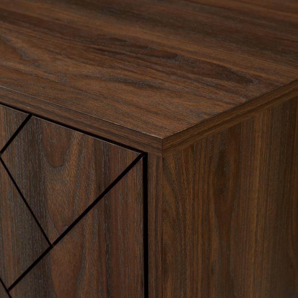 Dark Walnut Herringbone 70" TV Stand with Glass Doors