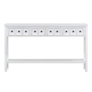 60 in. W x 11 in. D x 34 in. H Antique White Linen Cabinet Console Table with 2-Size Drawers and Bottom Shelf