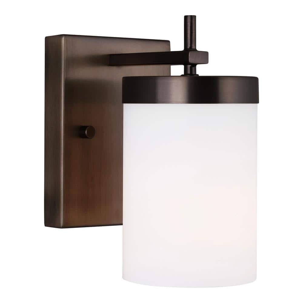 Brushed Oil Rubbed Bronze Cylinder Wall Sconce with Etched Glass Shade
