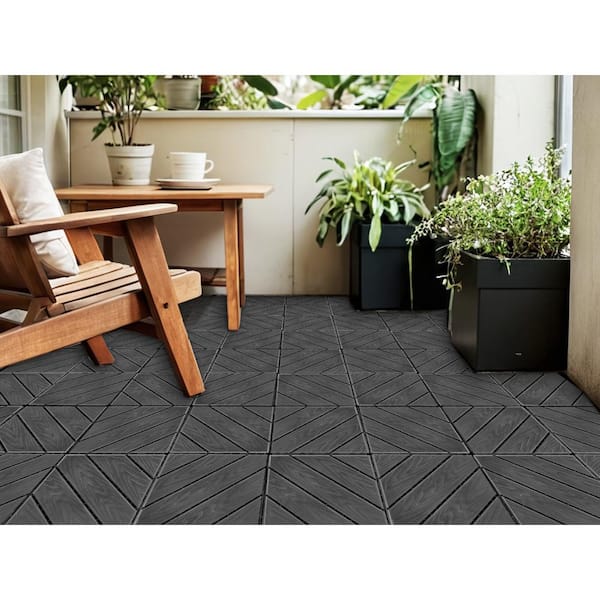 1 ft. x 1 ft. Plastic Composite Deck Tile in Dark Gray, Resist Rust, Water, Easy to DIY and Maintain(35 per Case)
