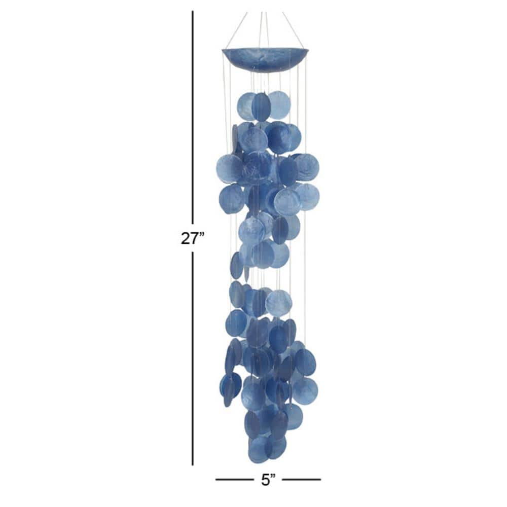 27" Blue Capiz Shell Waterfall Wind Chime with Coconut Canopy