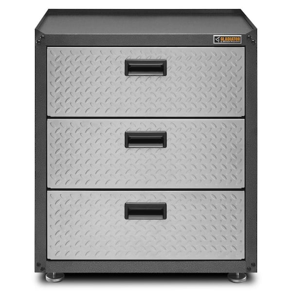Gladiator Ready to Assemble 31 in. H x 28 in. W x 18 in. D Steel 3-Drawer Freestanding Garage Cabinet in Silver Tread