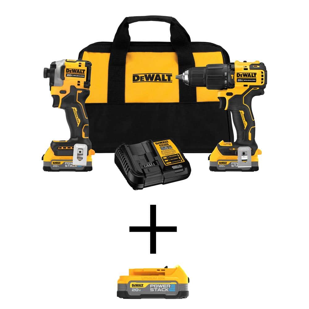 DEWALT 20V MAX Lithium-Ion Brushless Cordless 2 Tool Combo Kit with (3) 1.7Ah Batteries, Charger, and Bag -  DCK254E2WCBP034