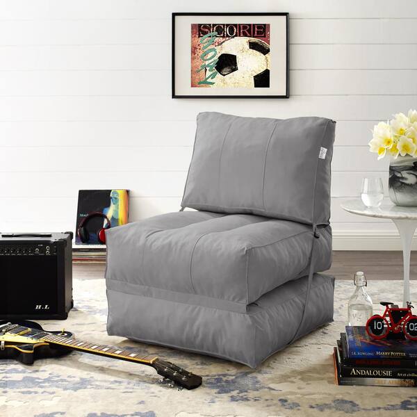 Loungie Cloudy Light Grey Bean Bag Lounger Chair Convertible Nylon Foam