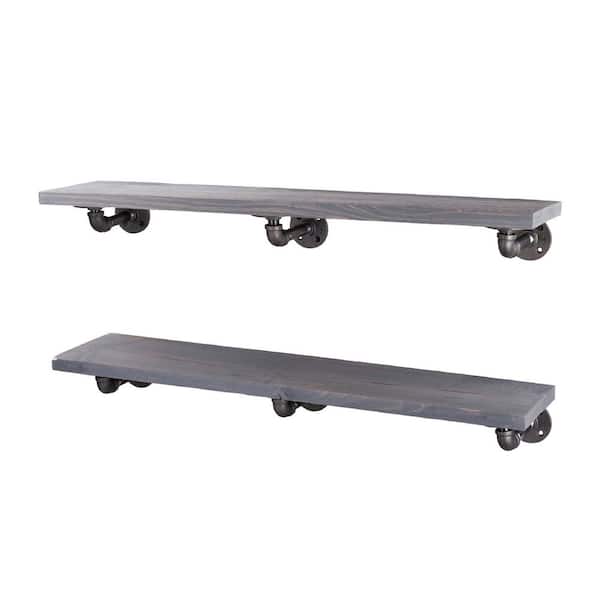 PIPE DECOR 36 in. x 7.5 in. x 6.75 in. Riverstone Grey Restore Wood Decorative Wall Shelf with Industrial Steel Pipe L- Brackets