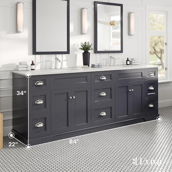Epic 84 in. W x 22 in. D x 34 in. H Double Bathroom Vanity in Charcoal Gray with White Quartz Top with White Sinks