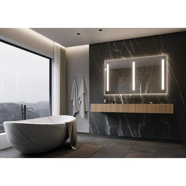 Unbranded Verano 60 in. W x 35 in. H Rectangular Frameless Wall Mounted Bathroom Vanity Mirror 3000K LED