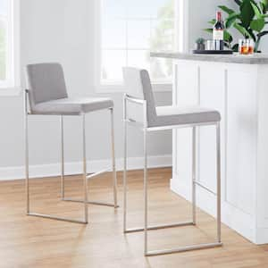 Fuji High Back 31 in. Grey Fabric and Stainless Steel Metal Bar Stool (Set of 3)