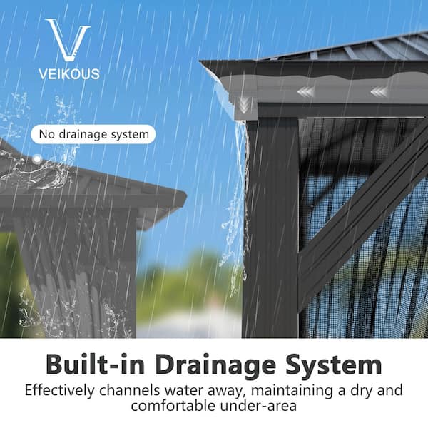 24 ft. W x 14 ft. D Aluminum Hardtop Gazebo with Galvanized Double Roof and Textilene Netting