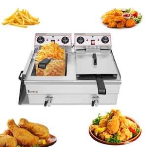 24.9 qt. Stainless Steel Dual Tank Electric Deep Fryer with Faucet