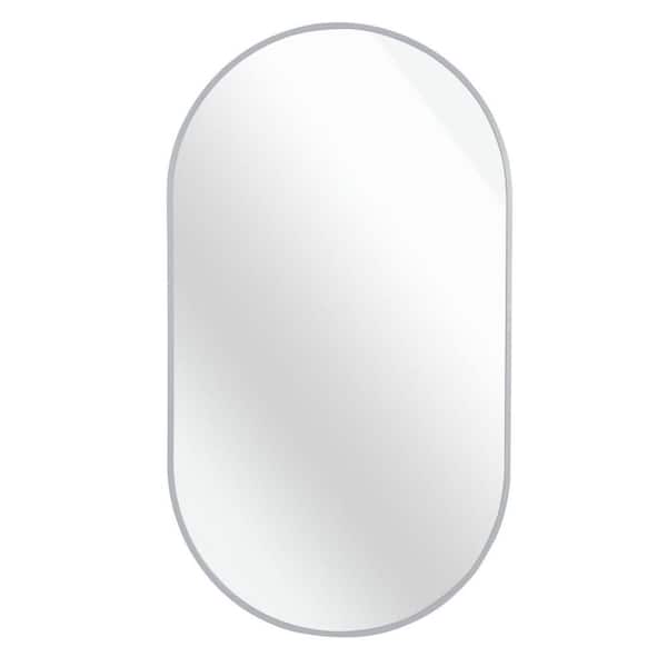 Miscool Anky 20 in. W x 33 in. H Oval Pill Shape Aluminum Alloy Bathroom Vanity Wall Mirror Horizontal and Vertical in Silver