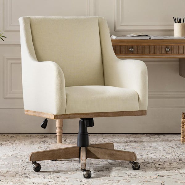 Madge Polyester Farmhouse 360° Swivel Office Chair in Linen with Slope Arms