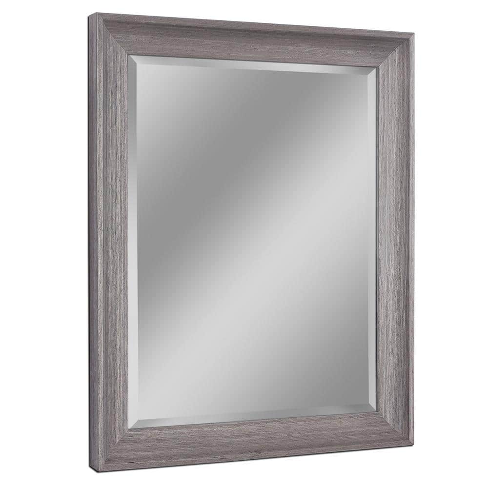Transitional Gray Wood Beveled Edge Rectangular Wall Mirror