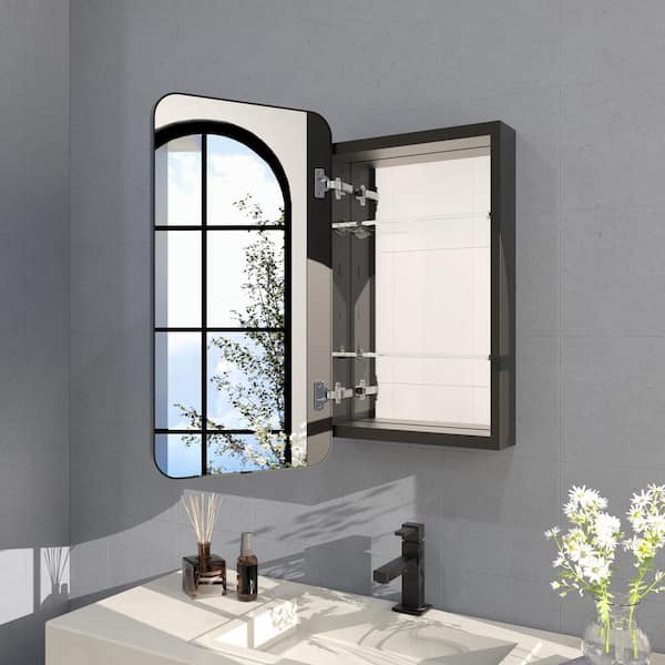 15 in. W. x 24 in. H Rectangular Framed Recessed/Surface Mount Medicine Cabinet with Mirror in Matte Black