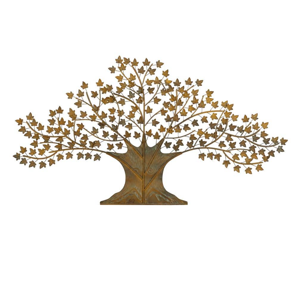 Brown Metal Tree Wall Sculpture with Leaves