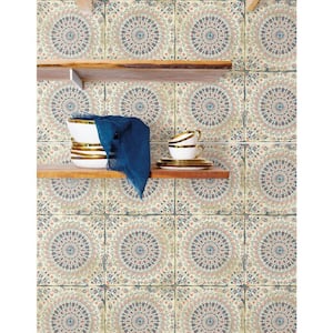 Mandala Boho Tile Coral, Cream, and Midnight Blue Rustic Paper Strippable Roll (Covers 56.05 sq. ft.)