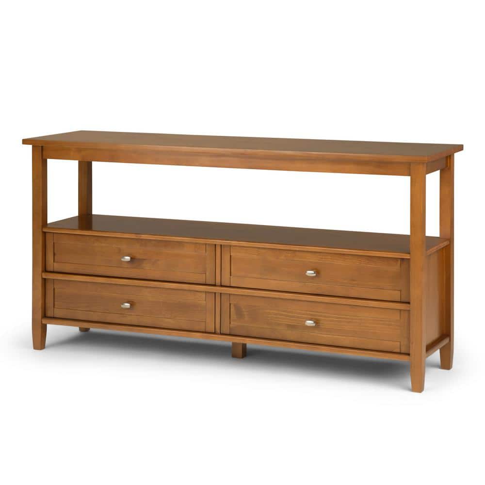 Shaker Style Light Golden Brown Solid Wood Console with Storage