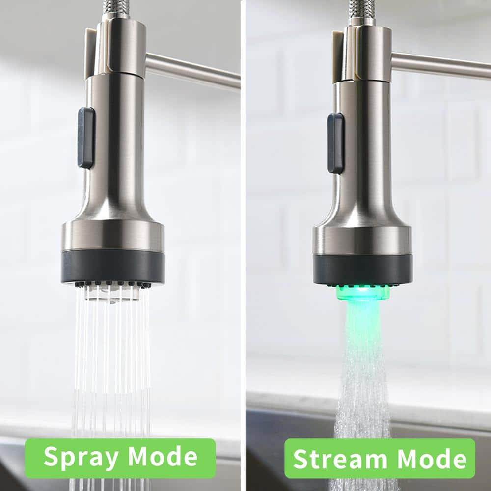 Brushed Nickel Pull-Down Kitchen Faucet with LED Light