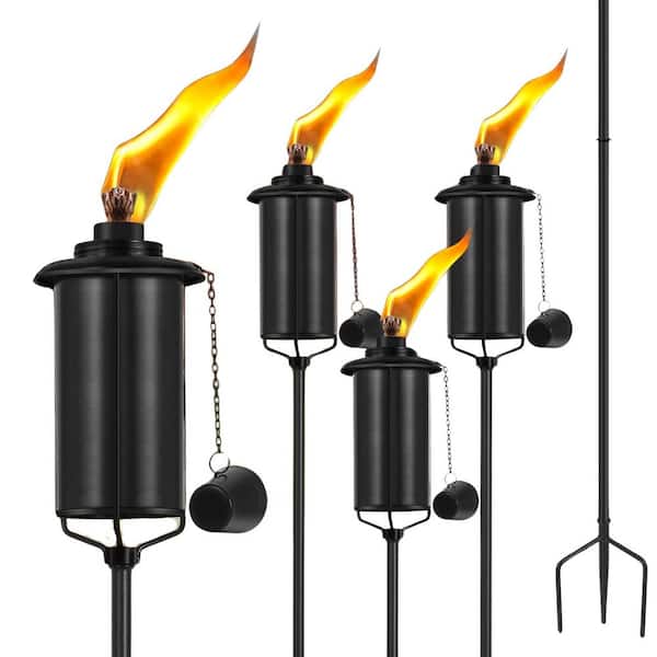 Misopily 16oz Outdoor Metal Garden Torch Decor 59-Inch Upgraded Citronella Torches with 3-Prong Stake for Patio Pathway 4 Pack