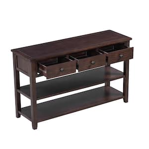 50 in. Espresso Rectangle Wood Console Table with 3-Drawers and Open Shelves