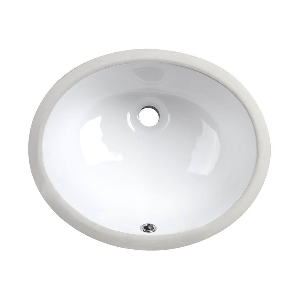 White Ceramic Oval Undermount Bathroom Sink with Overflow