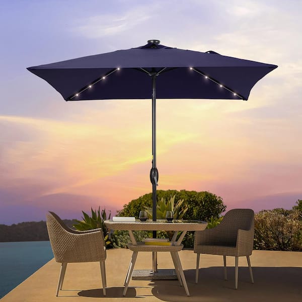 6.5 ft. x 6.5 ft.LED Square Patio Market Umbrella - Stylish, Sun-Protective, Enhance Your Outdoor Oasis, Navy Blue