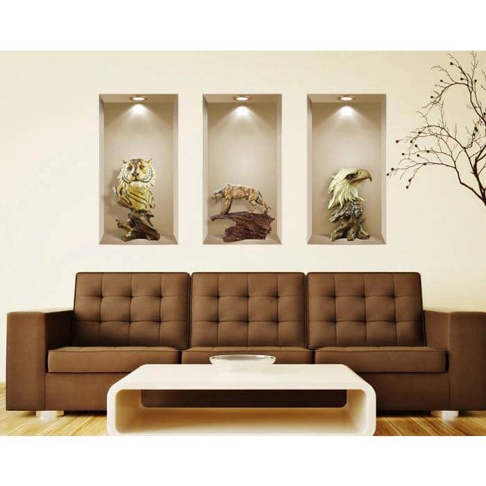 Multicolor Vinyl 3D Niche Wall Decals Set with Tiger and Vase