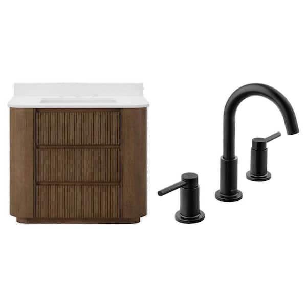 Wilsham 31 in. Oak Vanity with Quartz Top and Dorind 8 in. Matte Black Faucet Combo