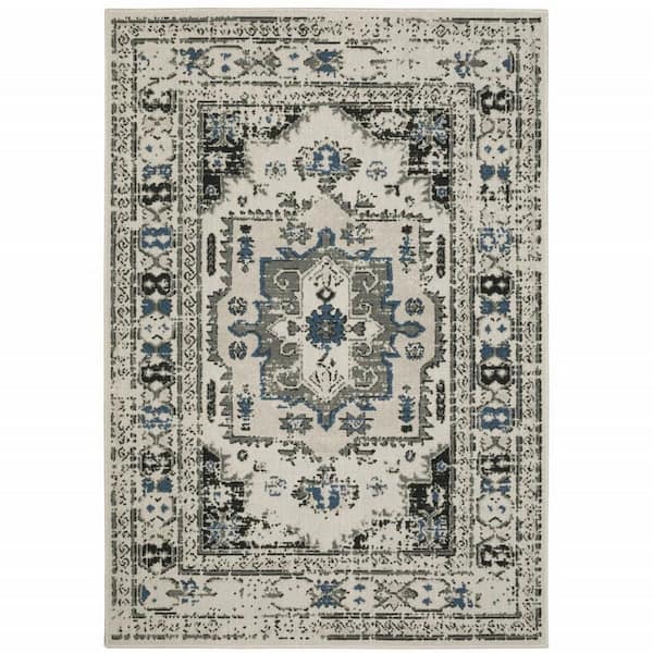 Blue, Beige 3 ft. x 5 ft. Loomed Oriental Polypropylene Rectangle Indoor/Outdoor Area Rug