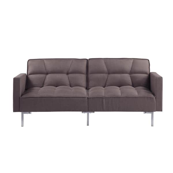 Clihome Brown Linen Fabric Upholstery 2-Seats Sofa Beds with Metal Foot for Home
