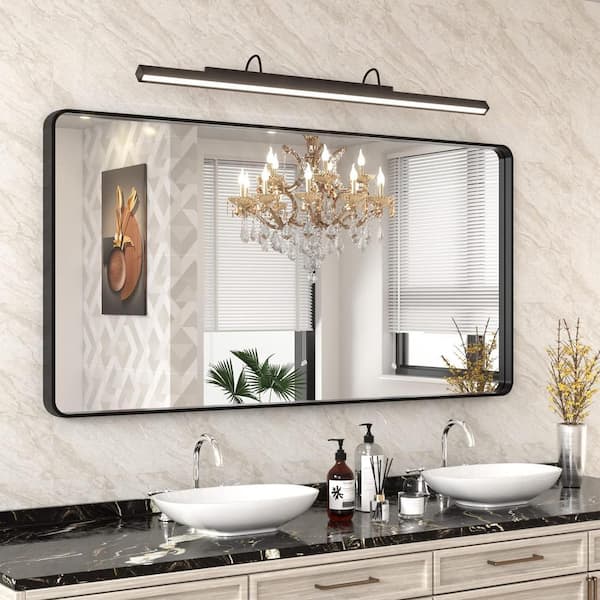 60 in. W x 30 in. H Rectangular Framed French Cleat Wall Mounted Tempered Glass Bathroom Vanity Mirror in Matte Black