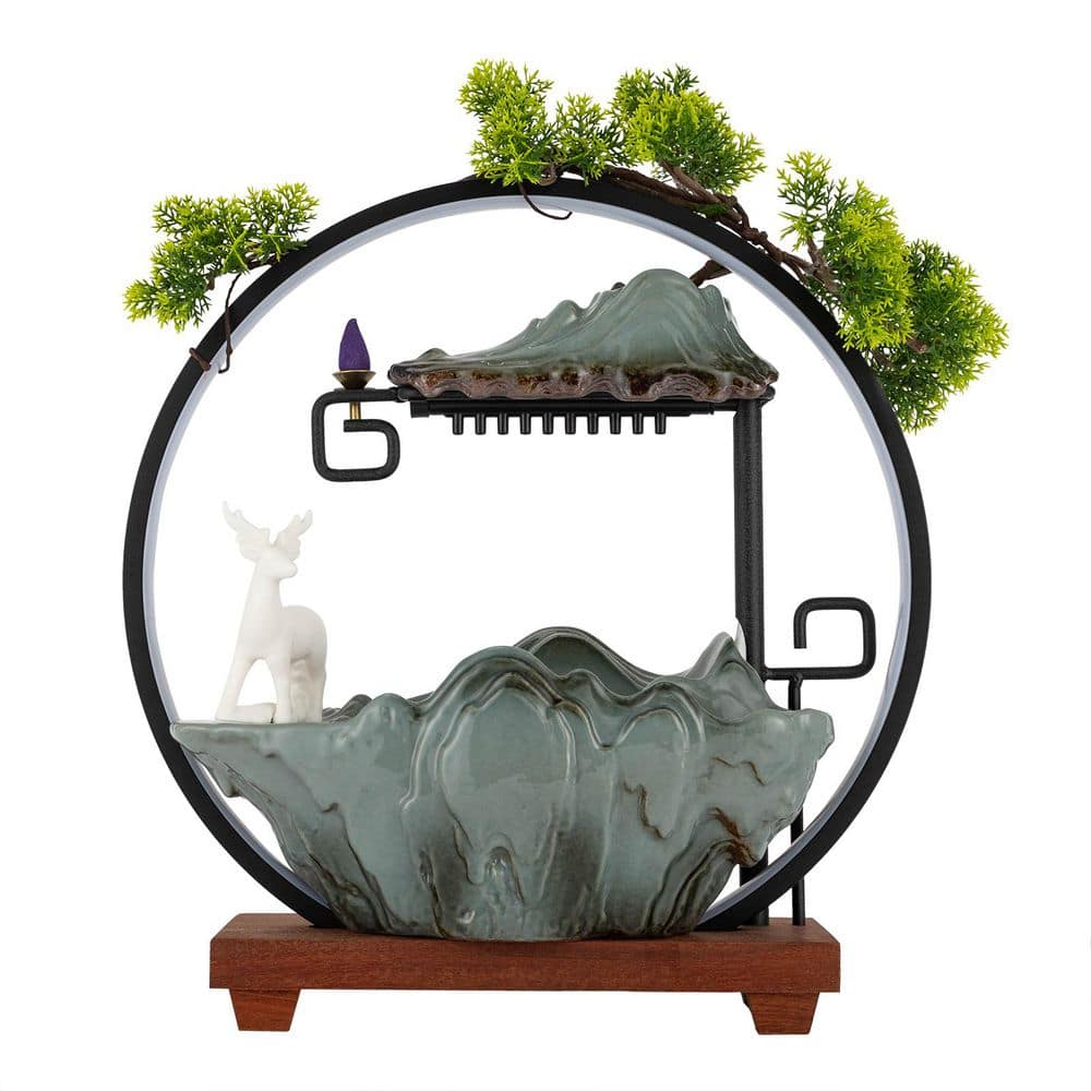 14.5 in. Black and Gray Chinese Style Integrated LED Table Lamp Tabletop Fountain with Light for Home Decor(Warm Light) price history on PriceWatchPro