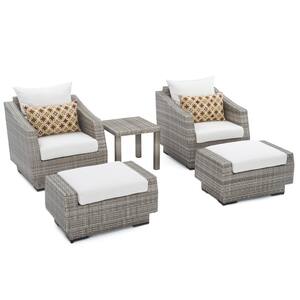 Cannes 5-Piece All-Weather Wicker Patio Club Chair and Ottoman Conversation Set with Sunbrella Moroccan Cream Cushions