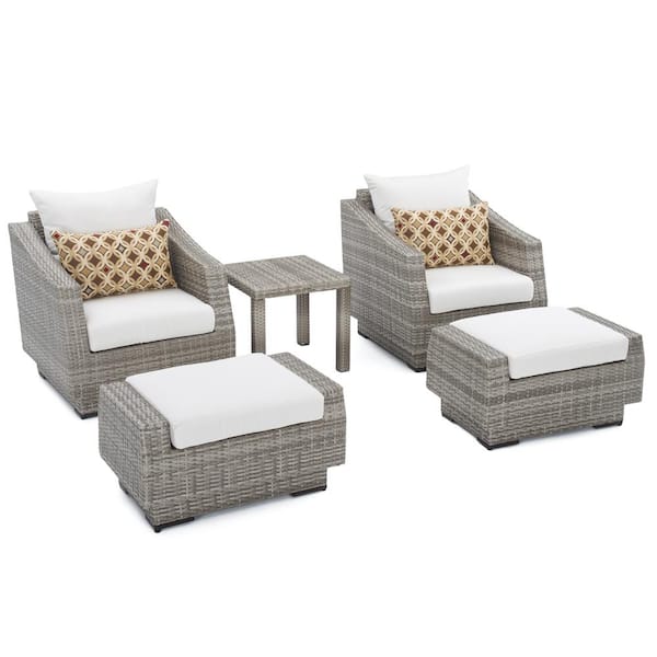 Rst Brands Cannes 5 Piece Wicker Patio Club Chair And Ottoman Set With Moroccan Cream Cushions Op Peclb5 Cns Mor K The Home Depot - 5 Pieces Wicker Patio Furniture Set Outdoor Chairs With Ottomans