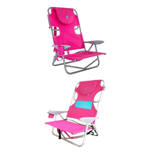 Ostrich On-Your-Back Pink Beach Chair and Ladies Comfort On-Your-Back Pink Beach Chair