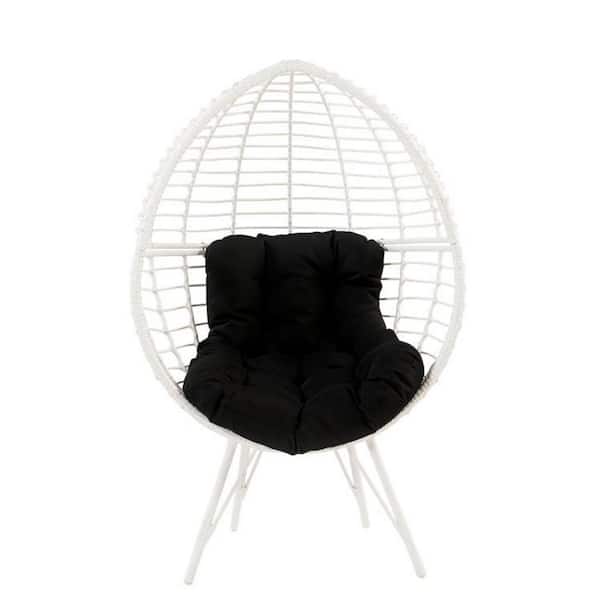 Afoxsos Galzed White Cushioned Wicker Outdoor Patio Lounge Chair with Black Cushion