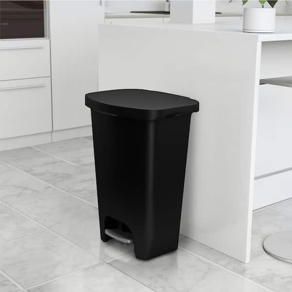 Glad 13 Gallon Trash Can | Plastic Kitchen Waste Bin with Odor Protection  of Lid | Hands Free with Step On Foot Pedal and Garbage Bag Rings, Black