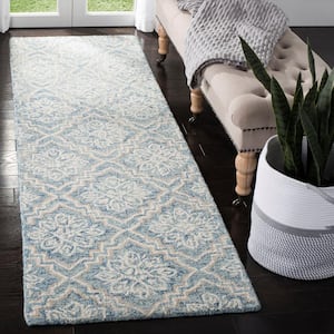Abstract Blue/Gray 2 ft. x 16 ft. Diamond Floral Runner Rug