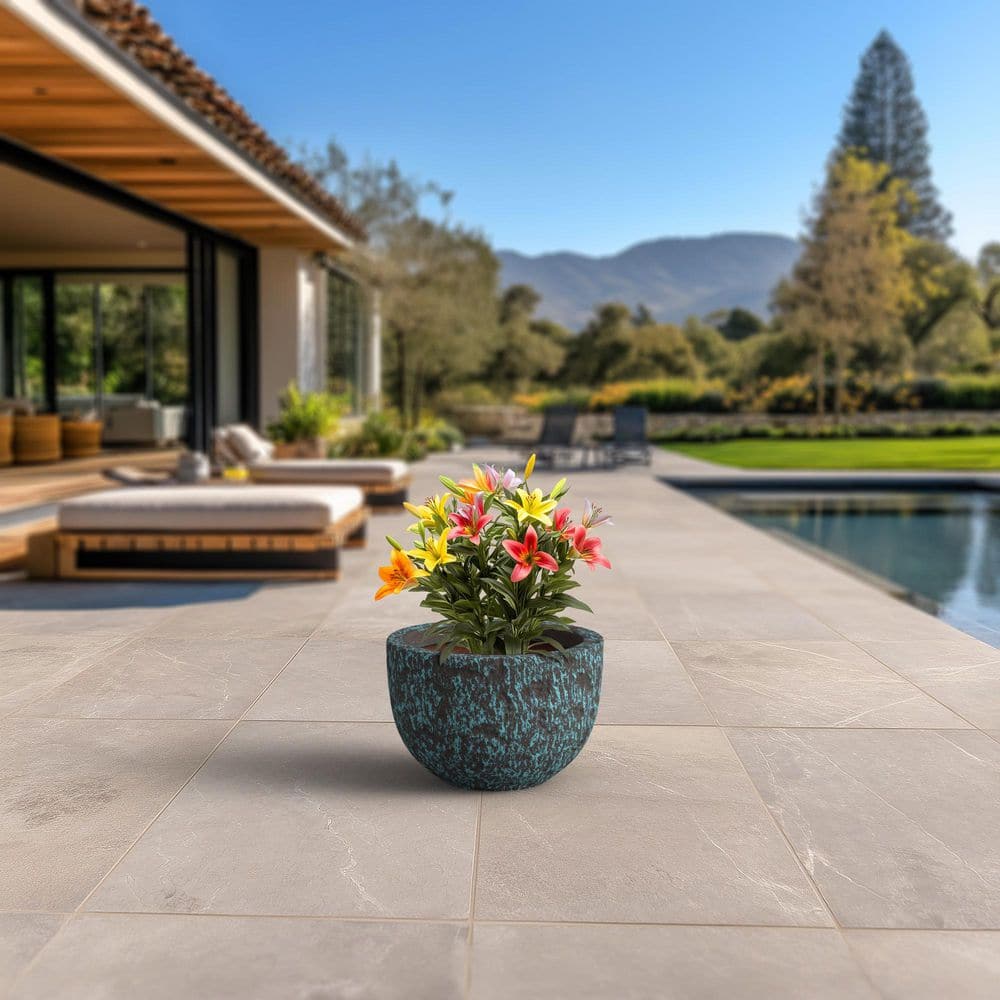 17 in. Large Blue Patina (Enhanced Interior) Concrete Round Planter / Pot with Drainage Holes price history on PriceWatchPro