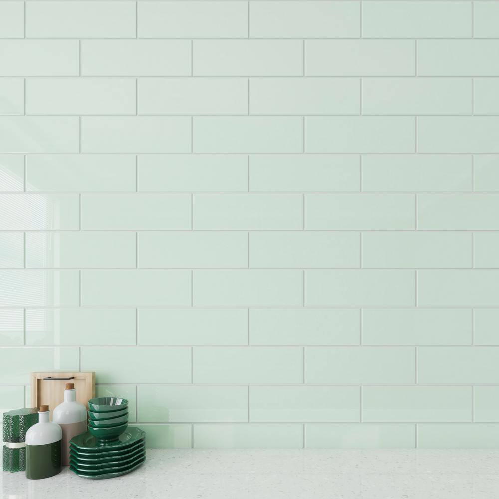 Winter Sage Glossy Glass Subway Wall Tile 4" x 12"