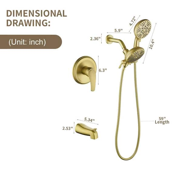 Miscool Rainfall 1-Handle 1-Spray Wall Mount 12 in. High Pressure Shower  Faucet in Brushed Gold (Valve Included) SHSMDH10C003BGL - The Home Depot