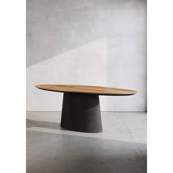 Atelier , Solid Wood Top, 98 in. Width, Single Pedestal Base Oval, Natural Color Finish Dining Table (8-Seaters)