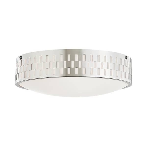 MITZI HUDSON VALLEY LIGHTING Phoebe 4.5 in. 3-Light Polished Nickel Flush Mount with Opal Matte Shade