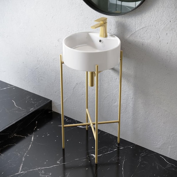 Monaco Ceramic White Double Console Sink Basin and Legs Combo with Brushed Gold Legs